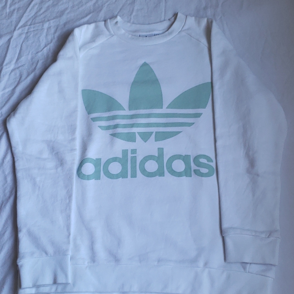 adidas White Crewneck Sweatshirt with Mint Trefoil Logo